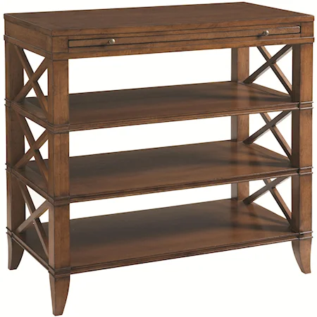 Dawson Open Nightstand with One Pullout Shelf & Decorative X Motif Alongside Three Open Shelves